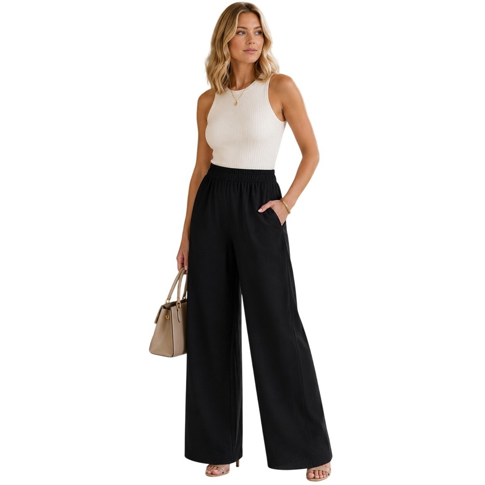 Bardot Black Wide Leg Pull On Pants Elastic Waist Women's Large - Picture 2 of 14